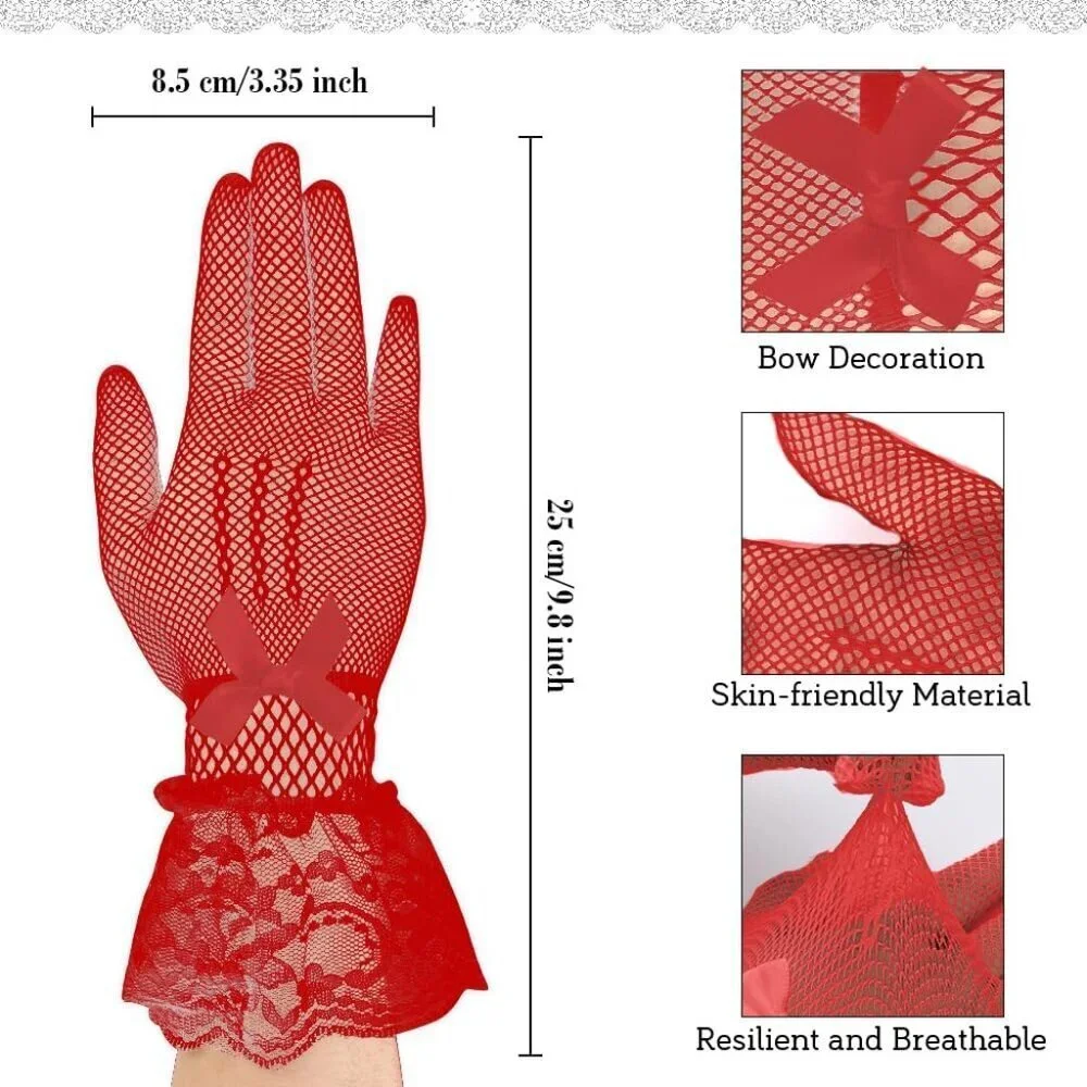 Women's A-Red Halloween Tea Short Lace Gloves Elegant Bridal Cosplay Party